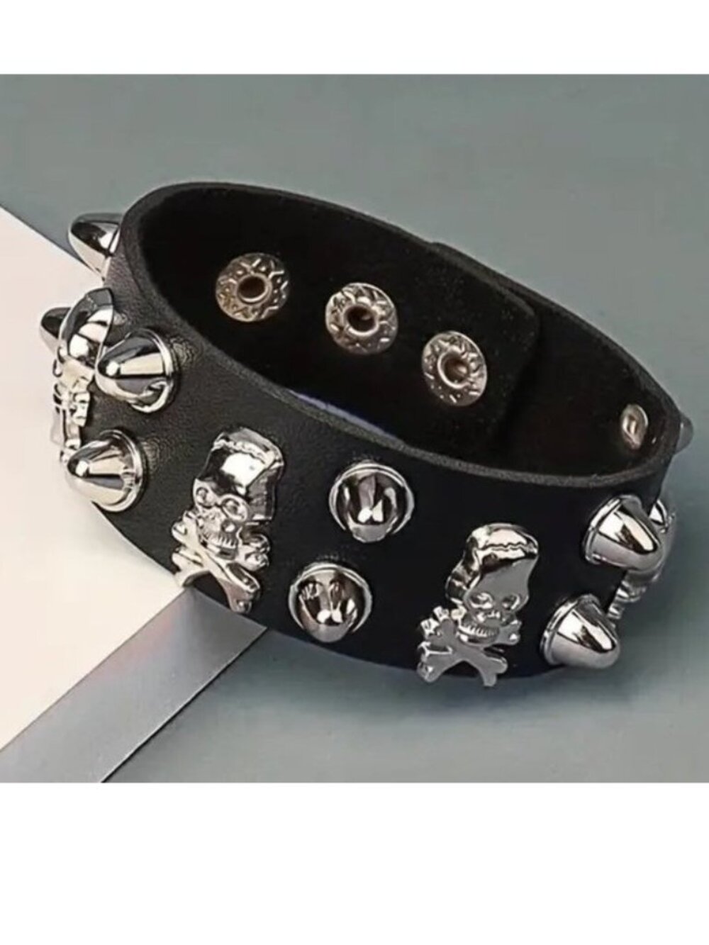 Leather Spike Cuff Bracelet Skull Bones Punk Edgy Rock Goth Scene Wrist Trendy